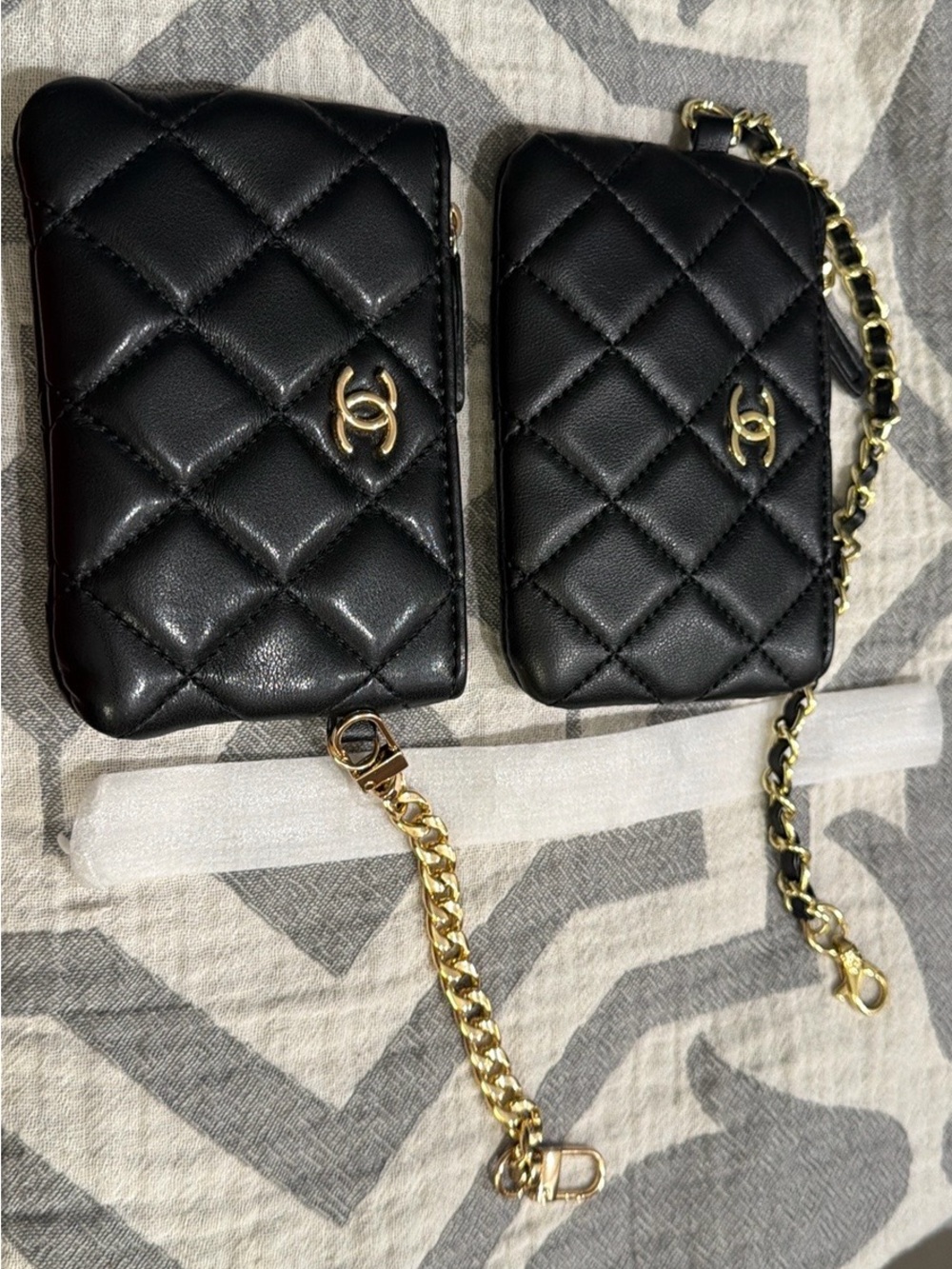 Black Quilted Leather Card & Key Holder with Gold Hardware - Picture 2 of 4